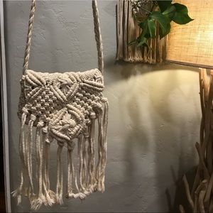 Cream colored macrame crossbody purse satchel